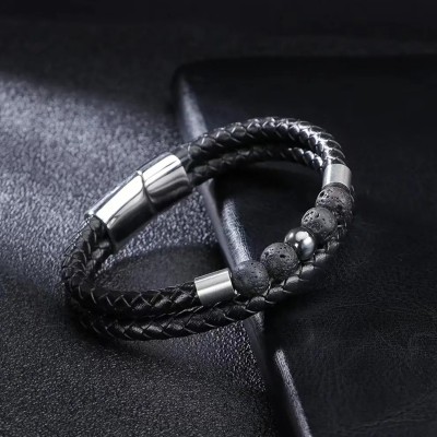 Fashion Frill Leather Silver Bracelet