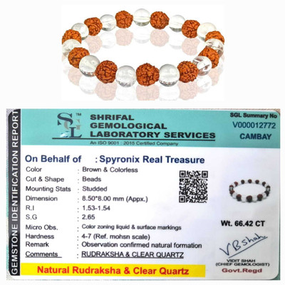 SPYRONIX REAL TREASURE Stone, Rudraksha, Clear Quartz Crystal Bracelet