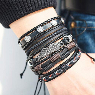 Agarwalproduct Leather Bracelet Set(Pack of 5)