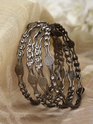 ZENEME Brass Cubic Zirconia Rhodium Bangle Set(Pack of 4)