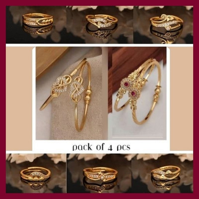 Parisal Brass Diamond Gold-plated Bangle Set(Pack of 8)