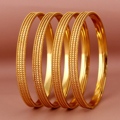 Lucky Jewellery Copper Gold-plated Bangle Set(Pack of 8)
