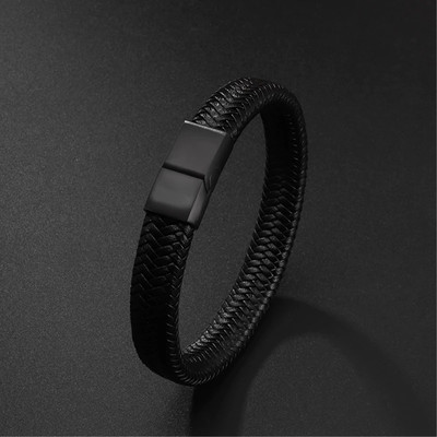 Fashion Frill Leather Silver Bracelet