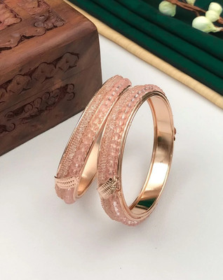 Queenzart Brass Cubic Zirconia Gold-plated Bangle(Pack of 2)