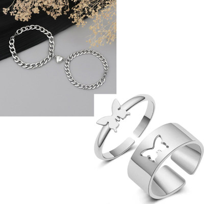 zayraa Brass, Metal, Alloy, Stainless Steel Cubic Zirconia Rhodium, Silver Ring Bracelet(Pack of 4)