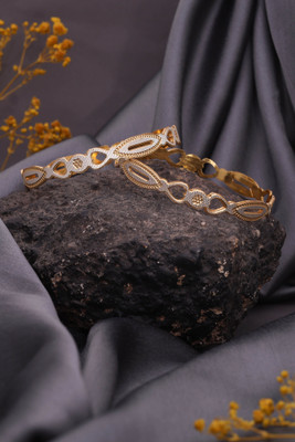 Dressberry Brass Diamond Gold-plated Bangle Set(Pack of 2)