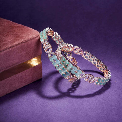 Opal Touch Brass Cubic Zirconia Gold-plated Bangle Set(Pack of 2)