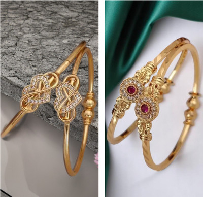 Hetshree Brass Diamond Gold-plated Bangle Set(Pack of 4)
