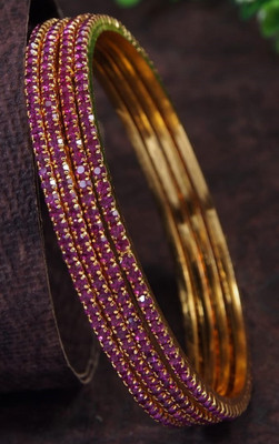 Atulya Brass Cubic Zirconia Gold-plated Bangle Set(Pack of 4)