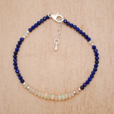 Silver Aura Creations Sterling Silver Opal, Lapis Lazuli Bracelet