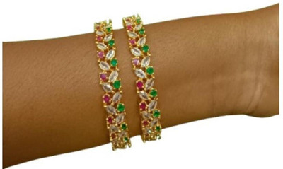ZAMZAM Copper Emerald Gold-plated Bangle Set(Pack of 2)
