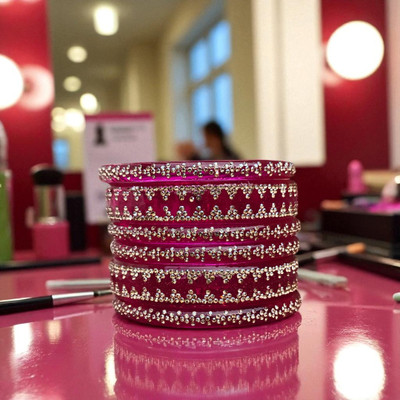 Prime Mart Glass Rhinestone Bangle Set(Pack of 6)