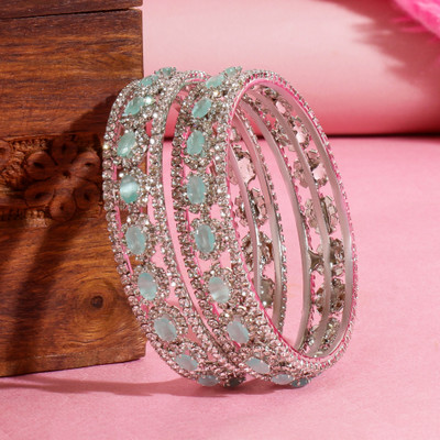 kewai Metal Cubic Zirconia Bangle Set(Pack of 2)