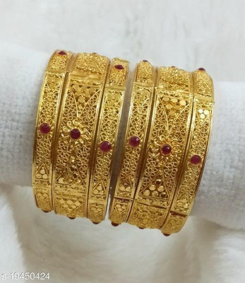 HouseOfCommon Brass Gold-plated Bangle Set(Pack of 6)
