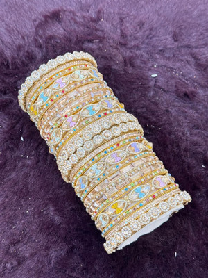 ALIZA Brass Cubic Zirconia Gold-plated Bangle Set