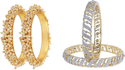 Terraband Alloy Pearl, Cubic Zirconia Gold-plated Bangle Set(Pack of 4)