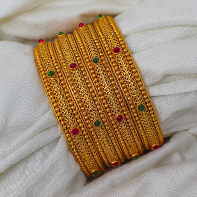 Nagneshi Art Alloy Ruby Gold-plated Bangle Set(Pack of 4)