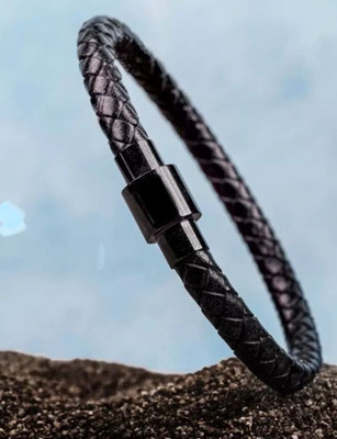 Aksha Collection Brass, Stainless Steel, Leather Gold-plated Bracelet