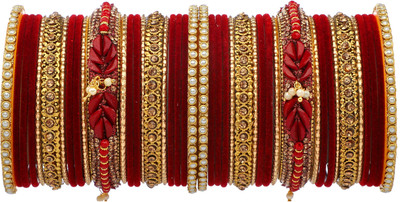 ZINEKA Metal Beads, Pearl, Zircon Gold-plated Bangle Set(Pack of 42)