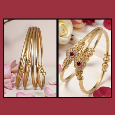 REEWAZIMPERIAL Brass Diamond Gold-plated Bangle Set(Pack of 2)