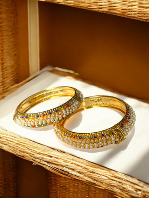 TinyTroves Brass Pearl Gold-plated Bangle Set(Pack of 2)