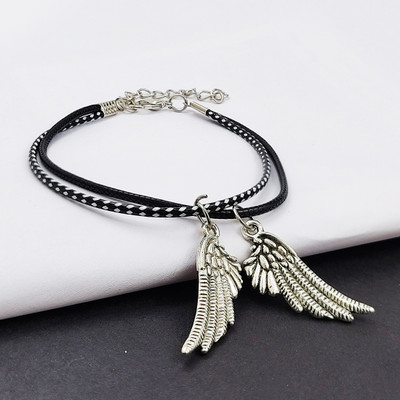 SAIIZEN Leather Silver Charm Bracelet