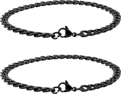 NAKABH Stainless Steel Black Silver Bracelet(Pack of 2)