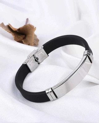 Aksha Collection Oxidised Silver, Leather Black Silver Bracelet