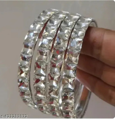 whatowear Metal Silver Coated Kada(Pack of 4)