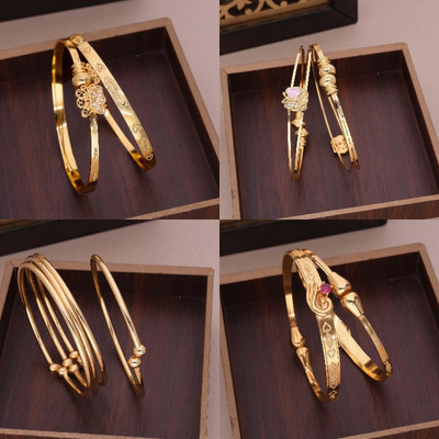 Dressberry Brass Diamond Gold-plated Bangle Set(Pack of 4)