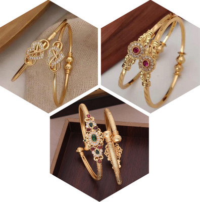 Divastri Brass Diamond Gold-plated Bangle(Pack of 3)