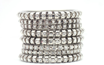 Shivarth Metal Crystal Silver Bangle Set(Pack of 8)