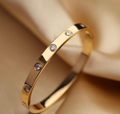 GEM JEWEL Stainless Steel Cubic Zirconia Gold-plated Bangle