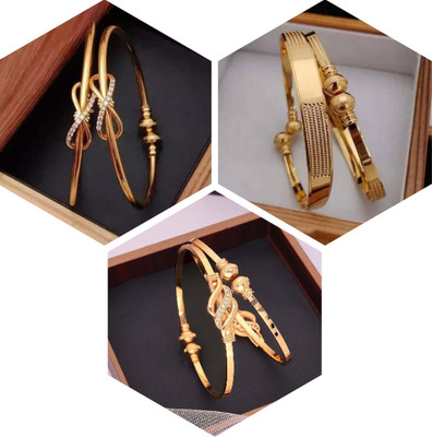 Dressberry Brass Diamond Gold-plated Bangle(Pack of 3)