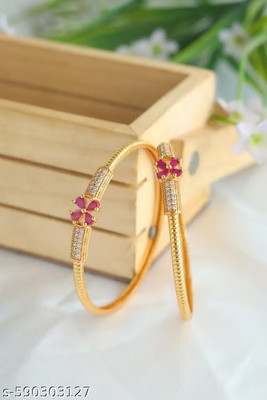 YUGRATNA JEWELS Alloy Crystal Gold-plated Bangle Set(Pack of 2)