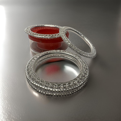 sk international Metal Crystal Silver Coated Bangle(Pack of 4)