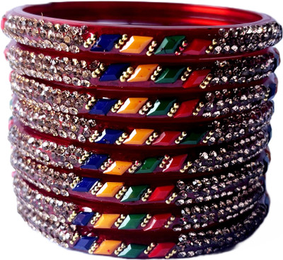 Karaavi Glass Crystal Enamel Bangle Set(Pack of 8)