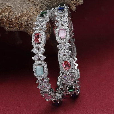 KALKA TRADERS Brass Diamond Silver Bangle Set(Pack of 2)