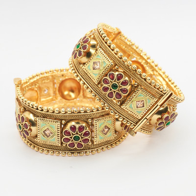 Panini Jewels Copper Beads, Emerald, Ruby Gold-plated Bangle Set(Pack of 2)