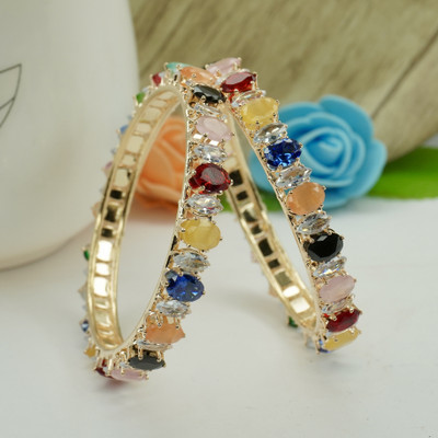 Panini Jewels Alloy Cubic Zirconia, Diamond, Crystal Gold-plated Bangle Set(Pack of 2)