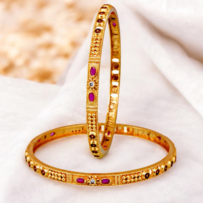 Lucky Jewellery Brass Gold-plated Bangle Set(Pack of 2)
