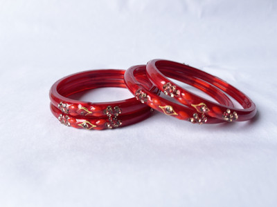 Karaavi Glass Crystal Enamel Bangle Set(Pack of 4)