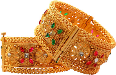 shineora Alloy Ruby Gold-plated Bangle Set(Pack of 2)