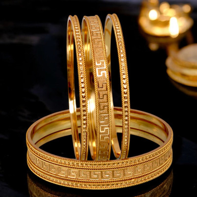 Lucky Jewellery Brass Gold-plated Bangle Set(Pack of 6)