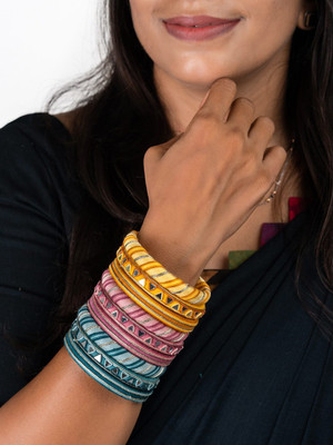 MAHADEV Plastic Moonstone Silver Coated Bangle Set