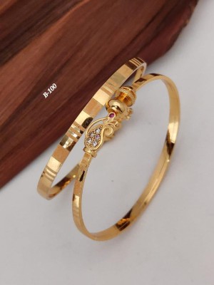 URVSSTORE Brass Diamond Gold-plated Bangle Set(Pack of 2)