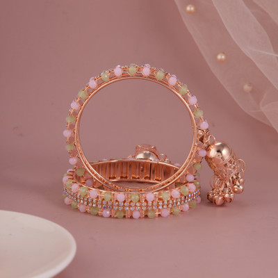GC PREMIUM JEWELLERY Brass Crystal Gold-plated Bangle Set(Pack of 2)