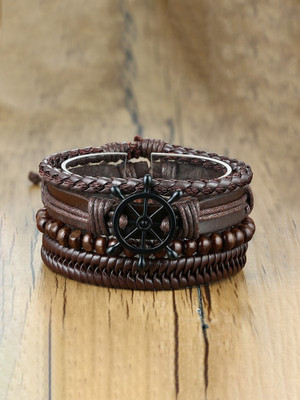 YELLOW CHIMES Leather Bracelet Set(Pack of 4)