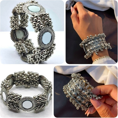 ISLANA Oxidised Silver Kada(Pack of 2)