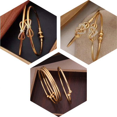 brado jewellery Brass Diamond Gold-plated Bangle(Pack of 3)